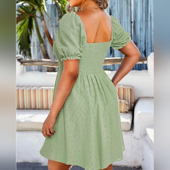 Floral Linen Blend Square Neckline Dress Green plus size NEW 2026 - Picture 12 of 13
